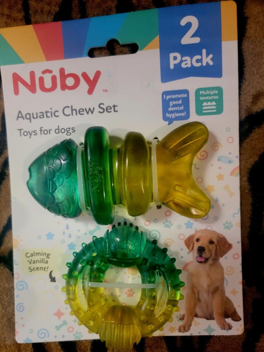 Nuby Dog Ocean Chew Teething Dental Set Calming Vanilla 2 Toy Puppy Vari. Ea. Sm